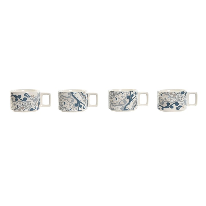 Set cani de cafea Home ESPRIT, gri, metal, bambus, dolomit, 260 ml, 11x11x27cm