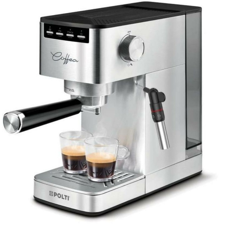 Polti Coffea P10S espressor de cafea pentru espresso si cappuccino, compatibila cu cafea macinata si capsule E.S.E. de 44 mm, Steamymilk pentru spumarea laptelui, rezervor detasabil de 1,3 l, 1450 W