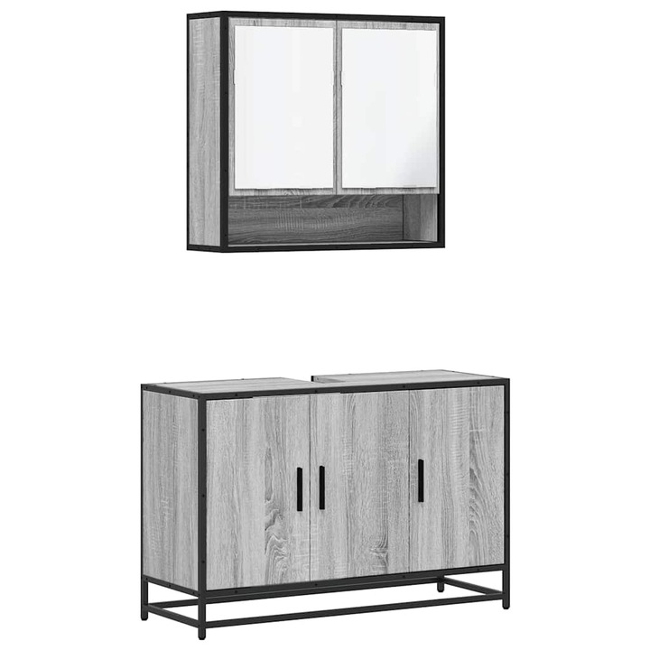 Set mobilier de baie vidaXL, 2 piese, gri sonoma, lemn prelucrat, 37.6 Kg