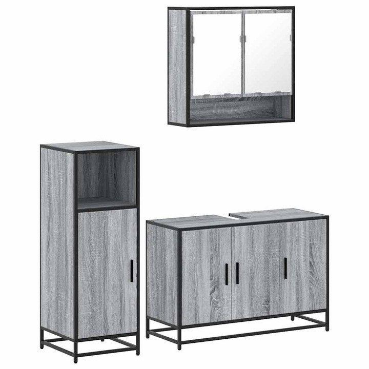 Set mobilier de baie vidaXL, 3 piese, gri sonoma, lemn prelucrat, 56.3 Kg