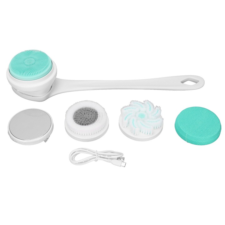 Jormftte elektromos fürdőkefe, 3 sebességes, levehető kefefejek, IP67 vízálló, fehér