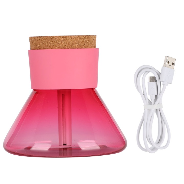 Longziming 200ml hordozható USB párásító, parfümös üveg dizájn, meleg fény, átlátszó