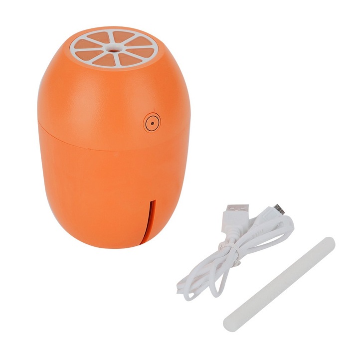 Hordozható USB párásító citromsárga dizájnnal, éjszakai fény funkcióval, narancssárga, 4 órás kikapcsolás elleni védelemmel