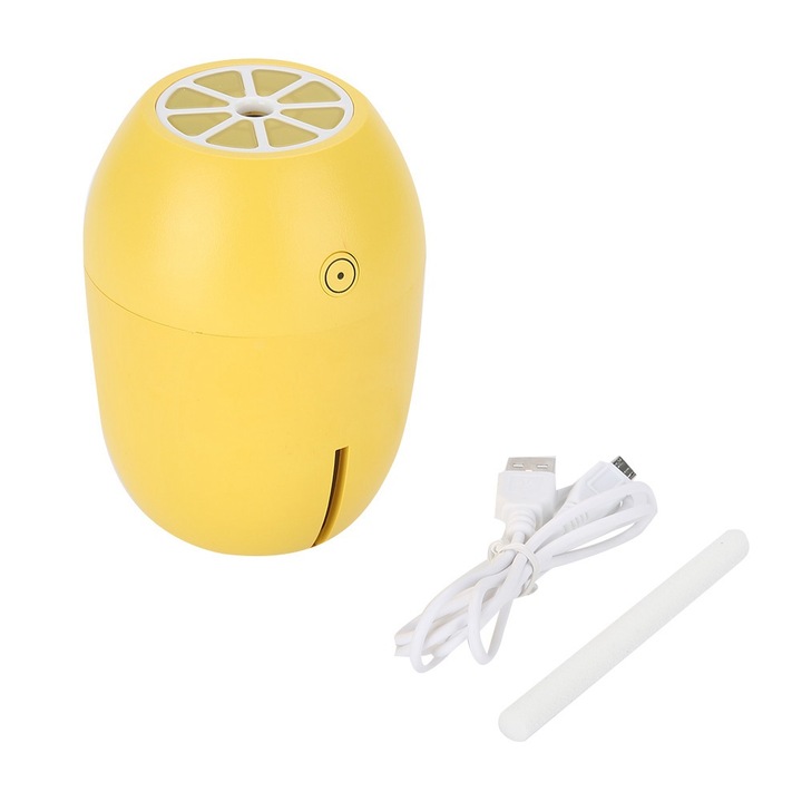 Hordozható USB párásító citromsárga dizájnnal, éjszakai fénnyel, sárga színnel, 4 órás kikapcsolás elleni védelemmel