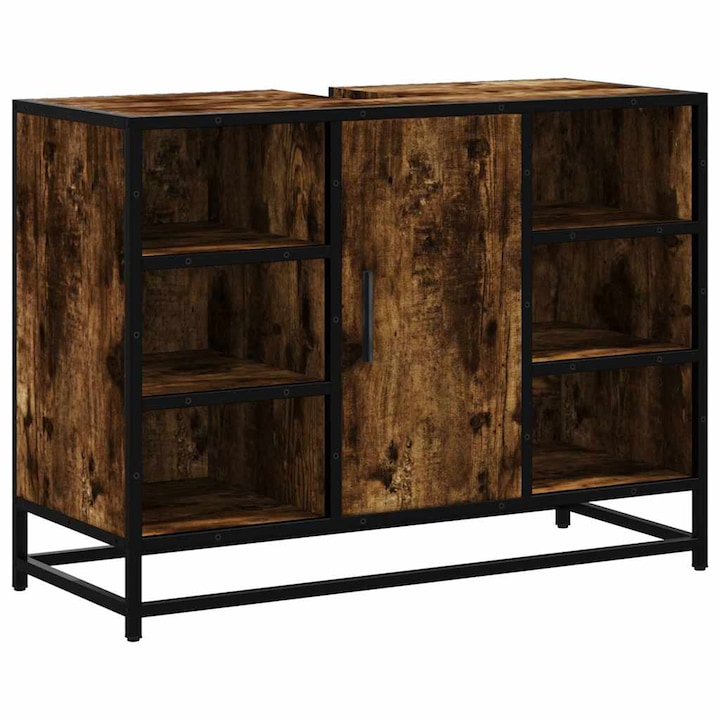 Dulap chiuveta de baie vidaXL, stejar fumuriu, 80x33x60 cm, lemn compozit, 22.95 Kg