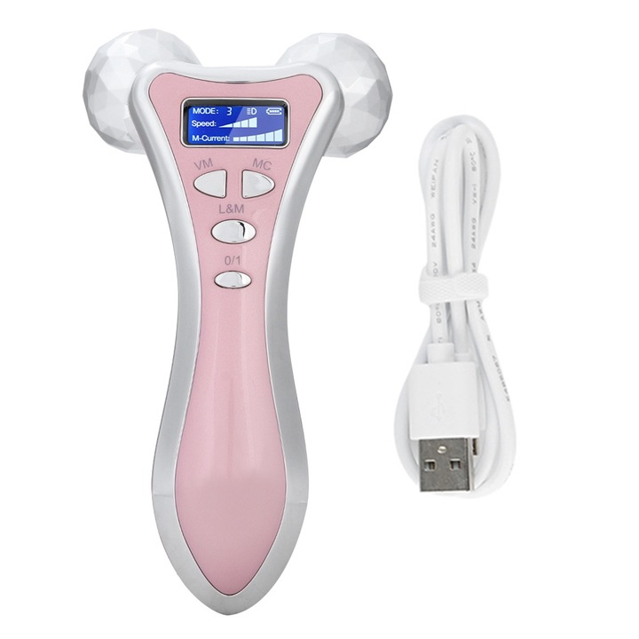 Уред за масаж Bizaical, масаж на лице и тяло, микровибрация, LED, розово злато, с USB кабел