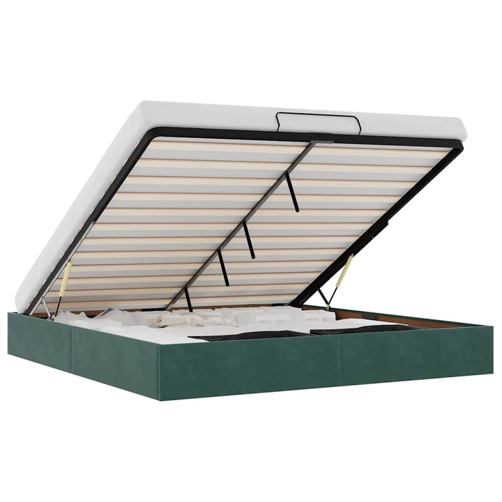 Cadru de pat otoman fara saltea vidaXL, verde inchis, 200x200 cm, catifea, 26.5 Kg 3310988