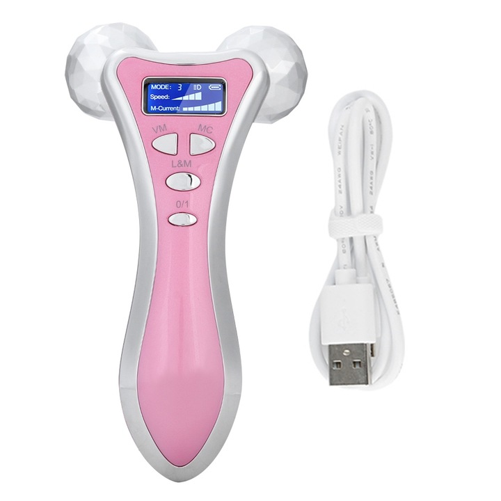 Bizaical масажен уред, масаж на лице и тяло, микровибрация, LED, розов, с USB кабел