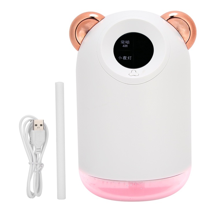Mini USB párásító 220ml éjszakai fénnyel, irodába és otthonra, csendes, fehér