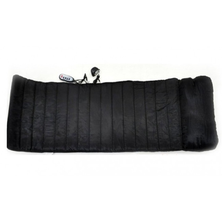 Saltea de masaj, pentru masaj corporal complet Mssage Mat, 9 motoare, Material: poliester și pluș, Dimensiune: 170x 57x 3.55 centimetri, Culoare: Negru
