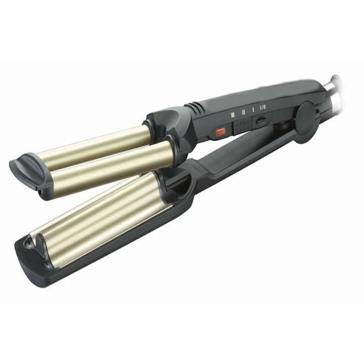 Ретро преса за коса Waver Ceramic Hair, Въртящ кабел на 360градуса, Мощност: 55W, Размер: 33, 3х6, 3 сантиметра, Цвят: Черен/златист