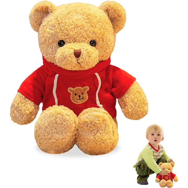 Плюшено мече, NIAWECAN, 30 см, с качулка, мека играчка, подарък за деца