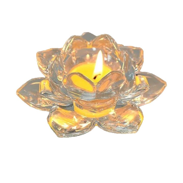 Стъклен свещник роза, Завладейте сетивата си със загадъчния романтизъм SD442, Размер: Ø 11, 5х5 сантиметра, Цвят: Прозрачен