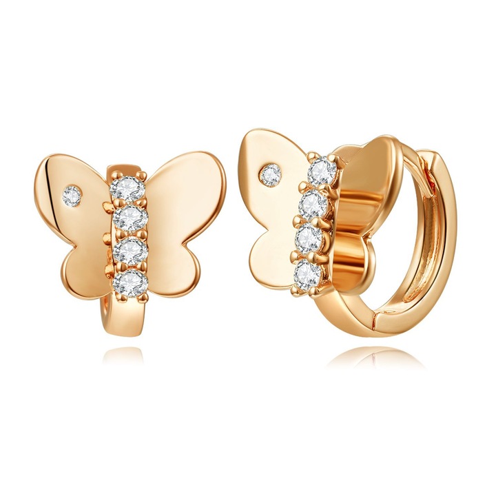 Női Pillangó fülbevaló, Haiaveng, 1,4x1,3 cm, cirkónium, arany