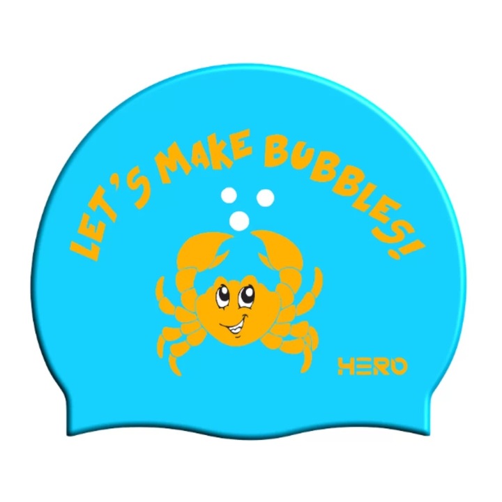 Силиконова шапка за плуване, HERO, Let's Make Bubble, Синя