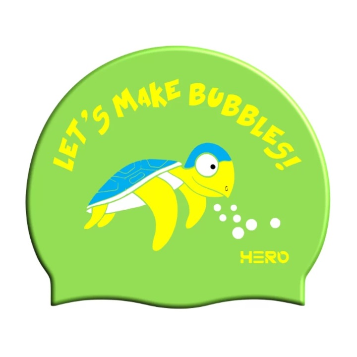 Силиконова шапка за плуване, HERO, Let's Make Bubble, Зелена