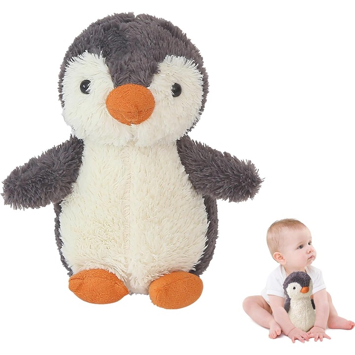 Плюшена играчка Пингвин, NIAWECAN, 23 см, бяло и кафяво, за деца и възрастни