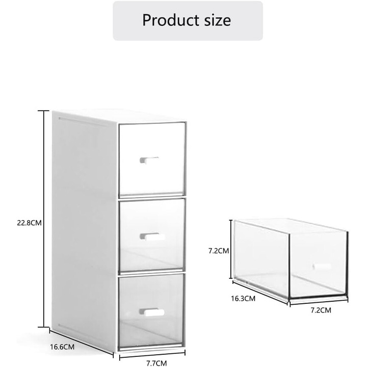 Cutie de depozitare plastica NIAWECAN cu 3 sertare, organizator cosmetic, Cutii de depozitare stivuibile, pentru dormitor, camera de zi Dresser Depozitare, 7.7x16.6x22.8cm