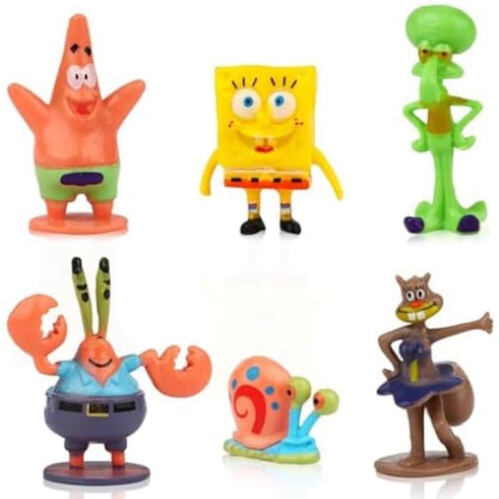 Spongya Bob témájú tortadísz készlet, 6 részes, többszínű, 24,9x16,9x3,8cm