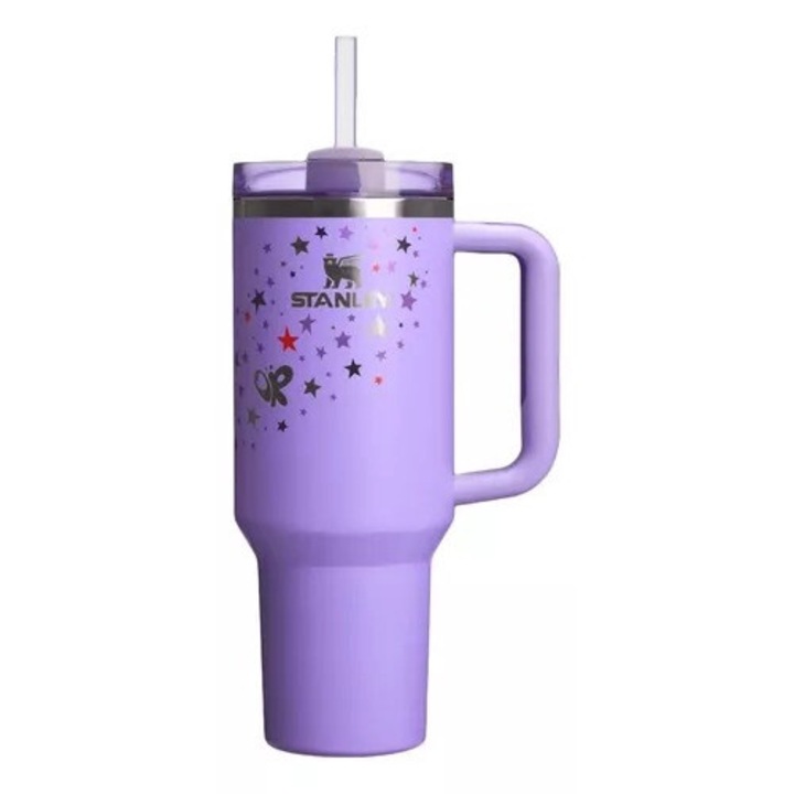 Термос Stanley, неръждаема стомана 304, вместимост 1200 ml, лилав със звездна шарка, специален капак със сламка за многократна употреба