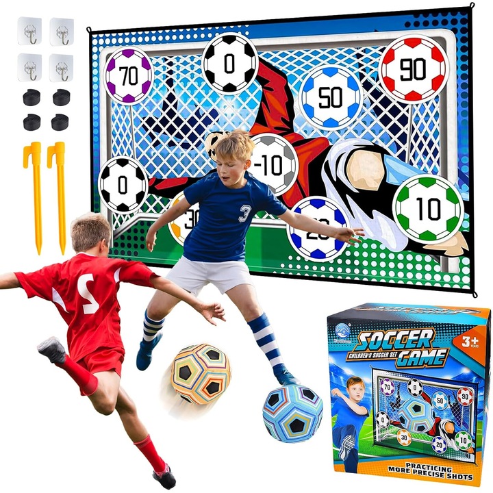 Set de fotbal pentru copii, zenzmy, 1 poarta din flanel, 1 minge moale cu Velcro, multicolor, 3-8 ani