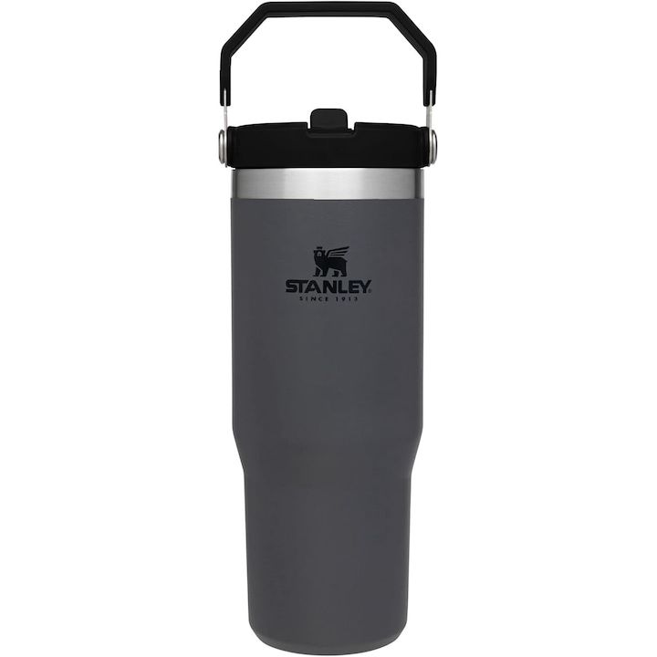 Термо чаша Stanley, с дръжка, неръждаема стомана 304, вместимост 890 ml, червена, със специален капак и сламка за многократна употреба