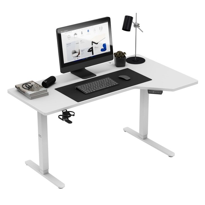 Magasságban állítható elektromos íróasztal, Mark Adler Leader 9.1, 145 x 85 cm 70 kg teherbírással, fejhallgatótartóval, Fehér