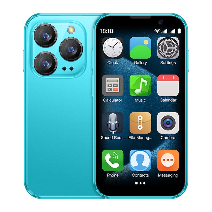 Мобилен телефон mini XS18 Pro, 3.0 инча, 2GB RAM, 16GB ROM, Android 9.0, Dual SIM, 3G, син