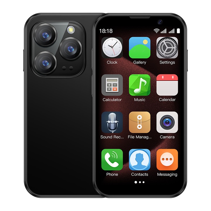 Мини мобилен телефон XS18 Pro, Rainbuvvy, 3.0", 2GB RAM, 16GB, Dual SIM, 3G, черен