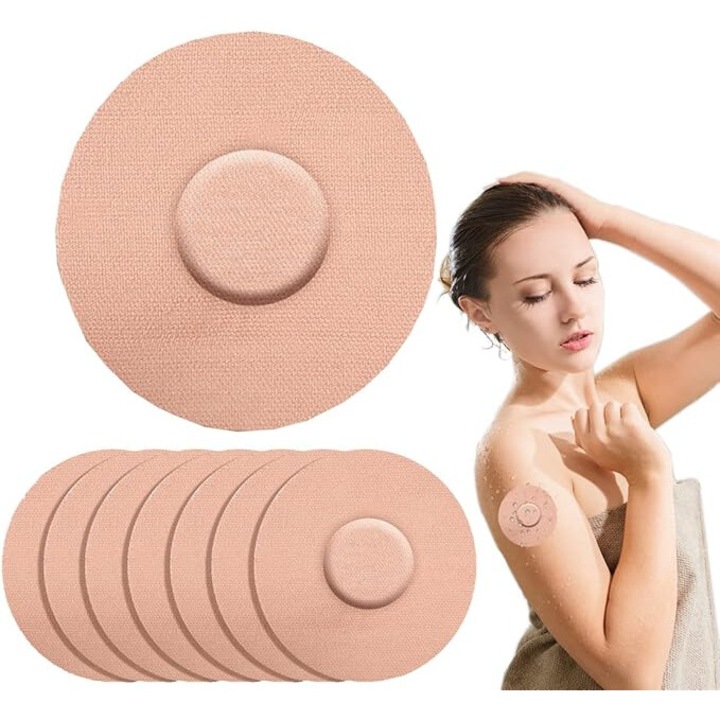 10 darabos tapaszkészlet vércukorszint-érzékelők rögzítésére, vízálló és izzadságálló, középső ragasztó nélkül, 7,5 cm, bézs