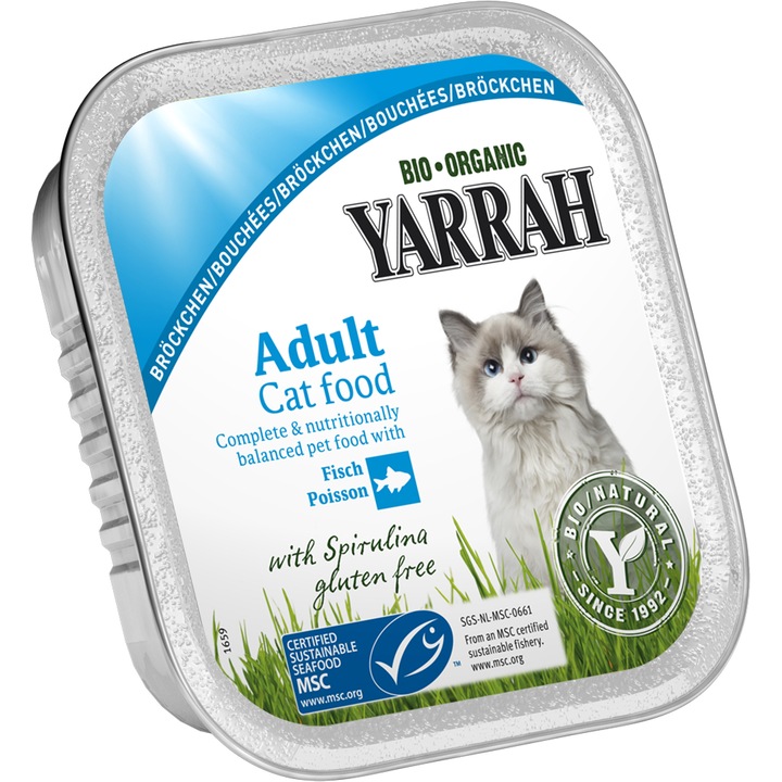 Mancare organica pentru pisici Yarrah, Peste, Spirulina, 100 g