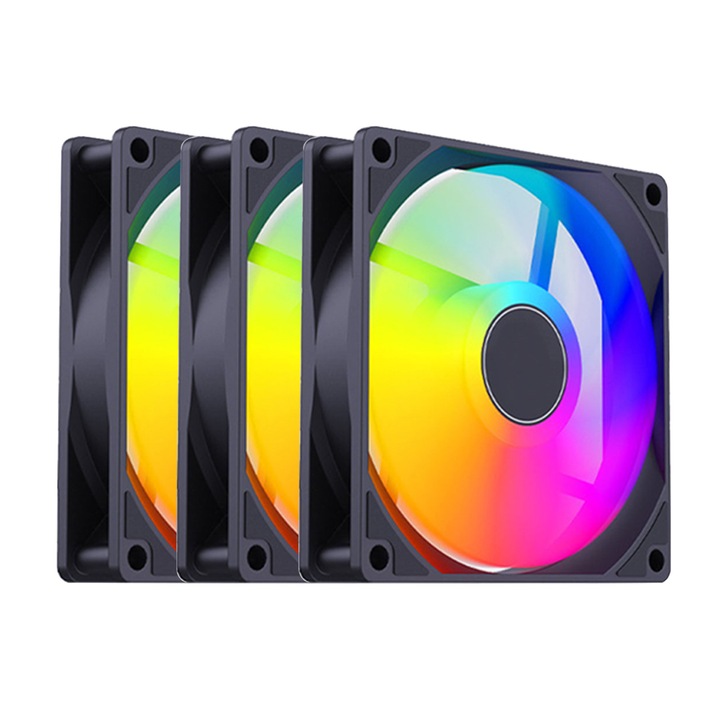 Set 3 ventilatoare carcasa, SINBINTA, Cooler procesor, General, Alimentare 4P, RGB, Volum mare de aer si zgomot redus, Rulmenti de calitate, Pentru carcase, radiatoare si coolere CPU, ABS, 120*120*25mm, Negru