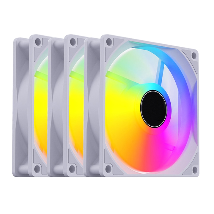 Set 3 ventilatoare carcasa, SINBINTA, Cooler procesor, General, Alimentare 4P, RGB, Volum mare de aer si zgomot redus, Rulmenti de calitate, Pentru carcase, radiatoare si coolere CPU, ABS, 120*120*25mm, Alb