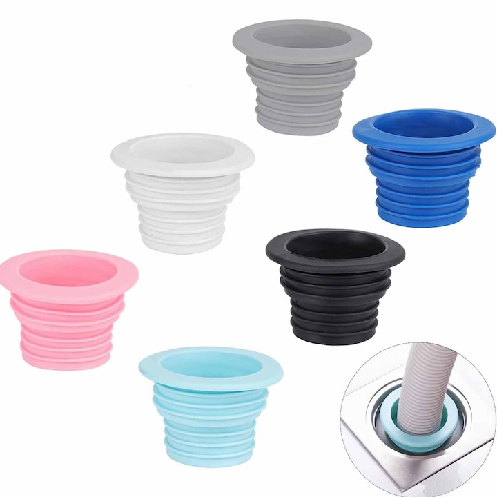 Set 6 dopuri de etansare tevi, SINBINTA, Sigilare etansa, Usor de folosit, Rezistenta la coroziune, Pentru utilizarea in masini de spalat, rezervoare de spalat si alte conexiuni ale tuburilor de scurgere si canalizare, TPU, 5.8*3.3*3.8cm, Multicolor