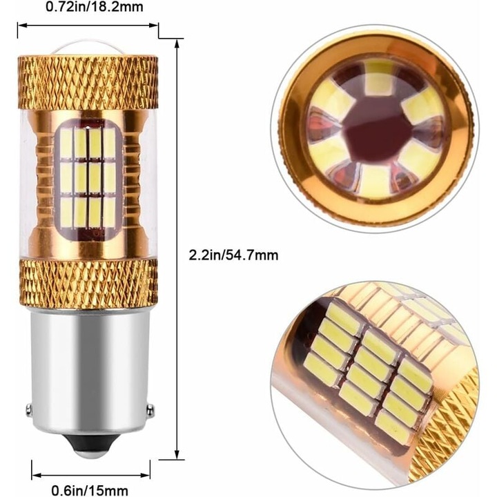 2 db LED P21W BA15S 1156 Canbus 54-SMD 4014 xenon fehér 6000K 12V izzó készlet