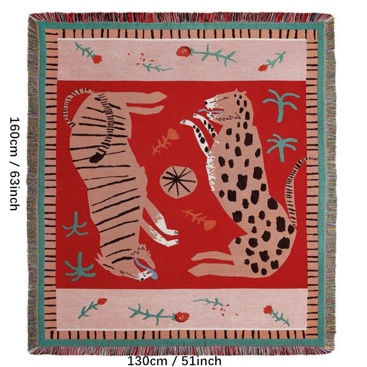 Tigris és Leopárd dekoratív takaró, poliészter/pamut, 130x160 cm, többszínű