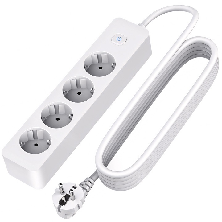 Hosszabbító kábel kapcsolóval, 4 db Schuko aljzat, 1,8 m kábel, fehér