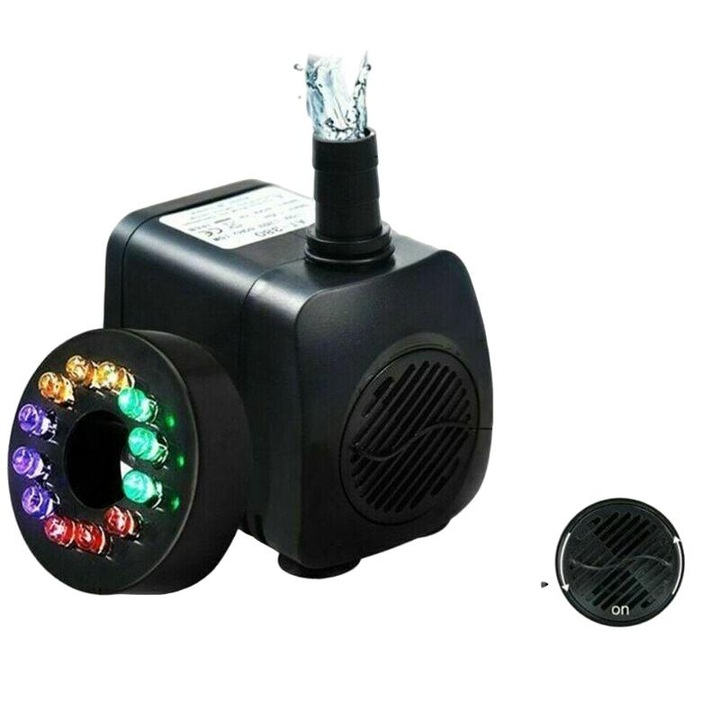 Помпа за фонтан 15W, Cozevdnt, 800L/h, с 12 светодиода, 72x54x63mm, комплект