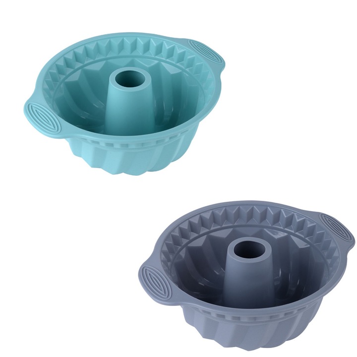 Forma silicon, Hggzeg, Set 2 forme de prajituri, Forme de copt, Antiaderente, Fara BPA, Fara miros, Rezista la temperaturi extreme de la -40°C la +230°C, Pentru cuptor, cuptor cu microunde si masina de spalat vase, 24.5 x 28.5 x 10cm, Verde/Gri