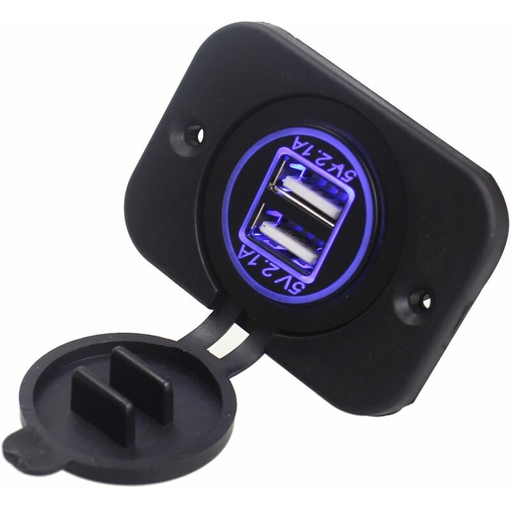 Enforose autós töltő egyedi kapcsolóval, kettős USB aljzattal, túláramvédelemmel, vízálló, 12-24 voltos