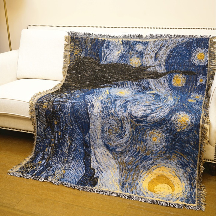 Dekoratív takaró Van Gogh, poliészter/pamut, 130x160cm, többszínű