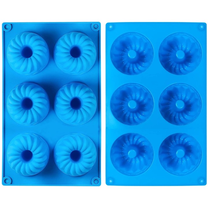 Set 2 forme silicon, Hggzeg, Forma silicon 6 cavitati, Forme de copt, Rezistent la temperaturi ridicate, Fara BPA, Fara miros, Antiaderente, Reutilizabile si lavabile, Pentru ciocolata sau prajituri, 277 x 165 x 35mm, Albastru