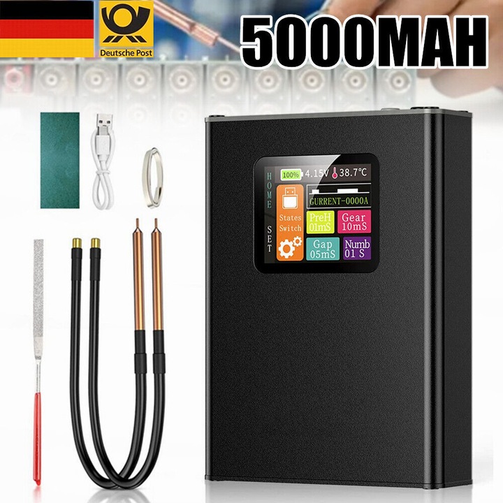 Hordozható ponthegesztő előmelegítő kezeléssel, OLED kijelző a tiszta visszajelzésért, 80 állítható teljesítményszint a pontos hegesztéshez, Power Bank funkció USB kimenettel, akkumulátorcsomag hegesztése útközbeni javításokhoz