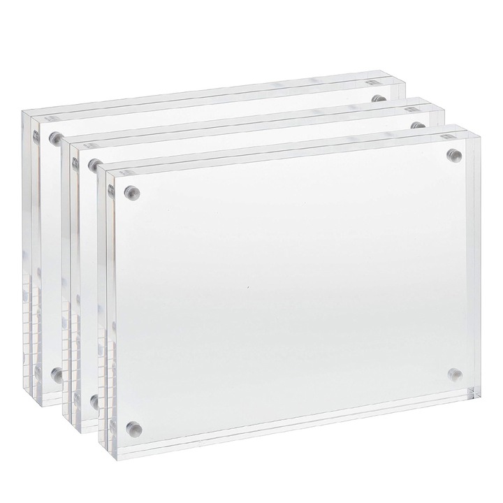 Rama foto din acrilic transparent de 3 buc, rama foto magnetica plutitoare de lux, cadru bloc din plexiglas, birou, raft sau desktop, dimensiune: 10*15cm