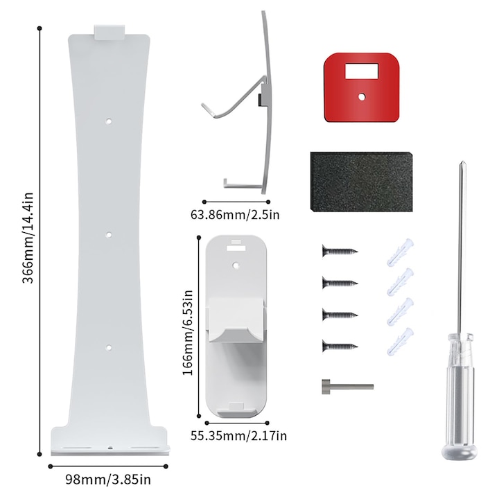 Fali tartó PS5 Slim konzolhoz, HNSMART, fém, ergonomikus, fehér/fekete, 1 db
