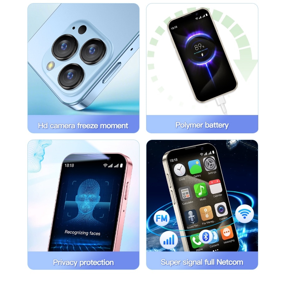 Smartphone Mini Rainbuvvy XS18 Pro, 3.0 inch, 2GB RAM, 16GB ROM, Dual SIM, 3G, Black, 90.05x46.3x10.5mm