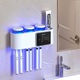 Sterilizator UV pentru periute de dinti, LYCENXI®, 6 sloturi, 3 suporturi pentru cesti, incarcare solara si USB, montare pe perete