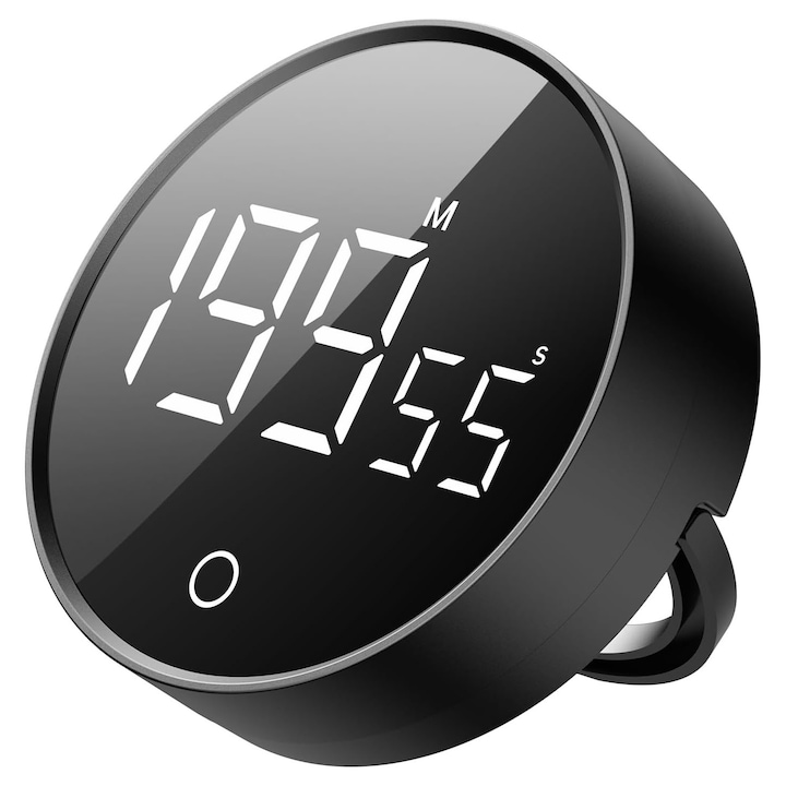 Timer digital bucatarie, functie de numaratoare inversa, cu display LCD mare si spate magnetic, suport reglabil, OUYLAF, Negru