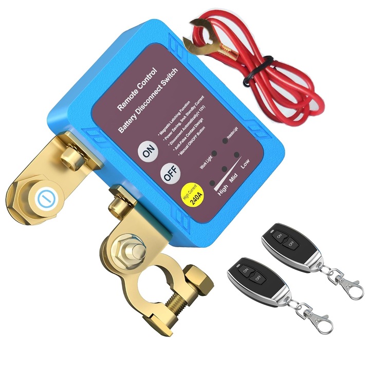 Comutator de izolare a bateriei cu telecomanda MWAOWM, 12V, 240A, pentru masini, barci, ATV-uri, dimensiuni 3.3x2.4x1.4 inchi