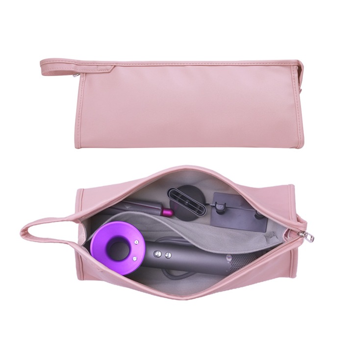 Geanta de depozitare pentru uscator de par, 36x16x13 cm, impermeabila, cu agatatoare, compartimente duale, potrivita pentru uscator de par si accesorii, ideala pentru calatorii/deplasari, Roz